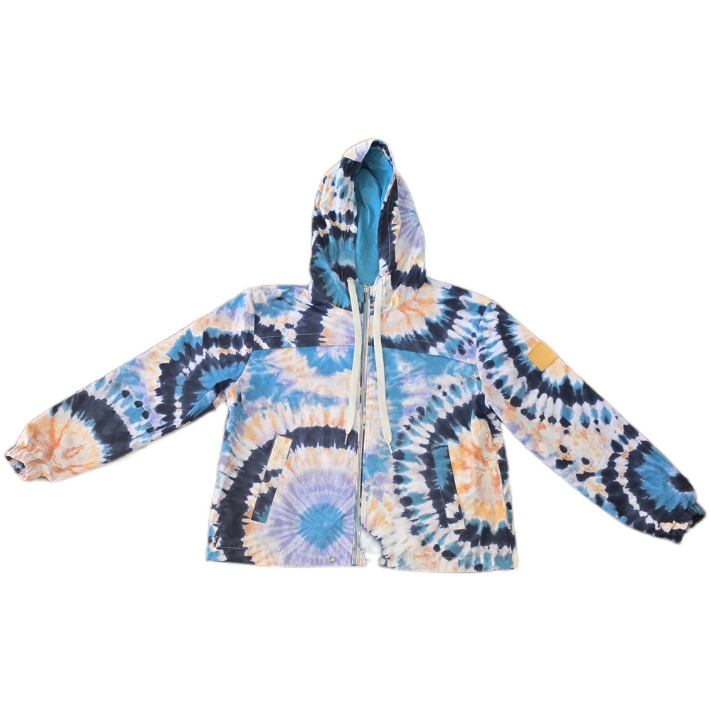 Ivory Ella Womens Tie Dye Windbreaker Jacket Blue Orange Full Zip Hooded XL